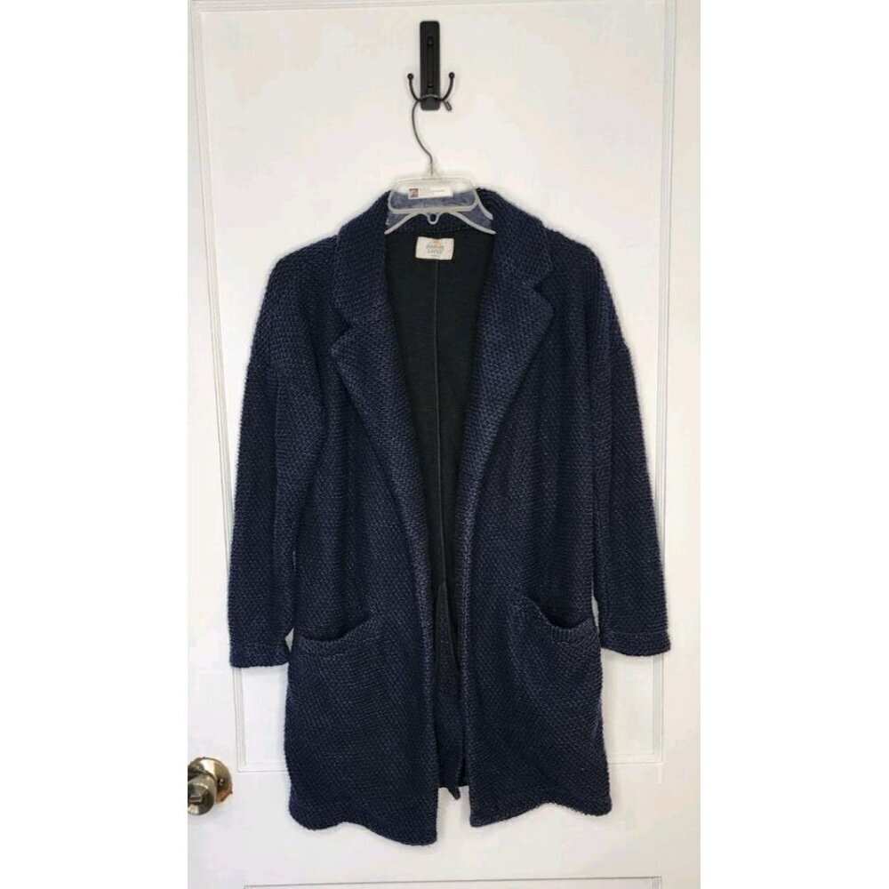 MARINE LAYER Birdseye-Knit Open-Front Cardigan Sweater Pockets Blue Size XS